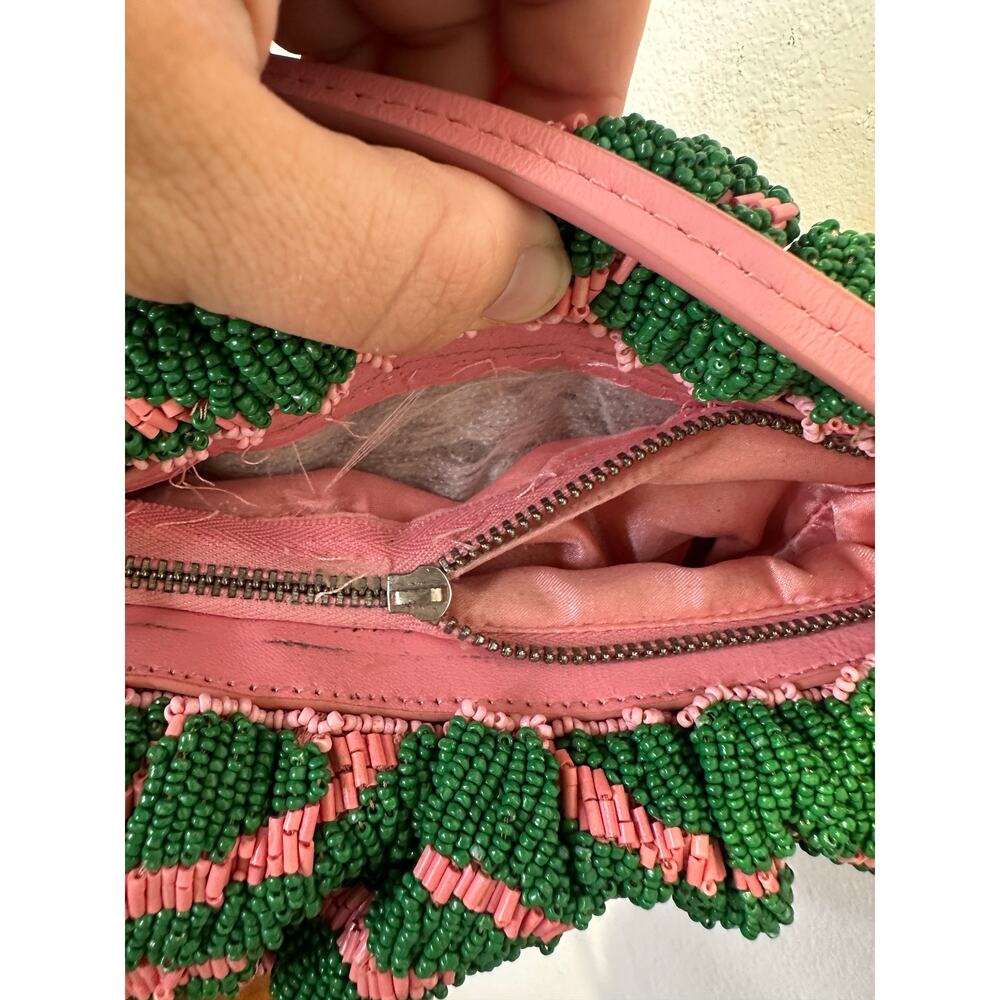 STAUD Pink Green Swirl Psychedelic Beaded Patterned Bean Convertible Bag Purse - Picture 11 of 11